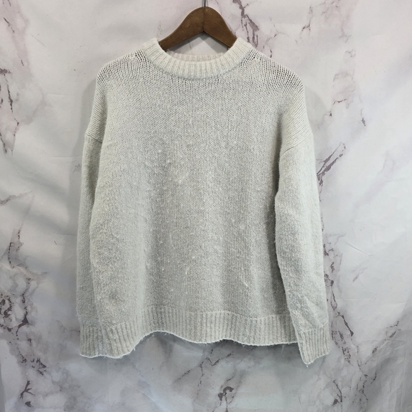 Zara Sweater Womens Small White Wool Alpaca Crew Boxy Oversized Chunky - Picture 1 of 12